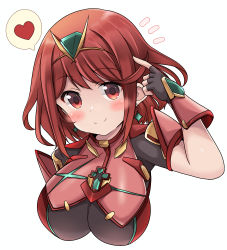 Rule 34 | 1girl, absurdres, black gloves, breasts, chest jewel, dangle earrings, earrings, fingerless gloves, gloves, headpiece, highres, jewelry, kurokaze no sora, large breasts, pyra (xenoblade), red eyes, red hair, short hair, solo, swept bangs, tiara, xenoblade chronicles (series), xenoblade chronicles 2