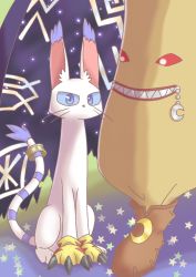 Rule 34 | cat, crescent moon, digimon, gloves, highres, jewelry, moon, ring, tail, tailmon, wizarmon