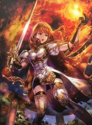 Rule 34 | celica (fire emblem), fire, fire emblem, fire emblem cipher, fire emblem echoes: shadows of valentia, highres, holding, holding sword, holding weapon, nintendo, open mouth, red eyes, red hair, ryubiki, sword, weapon