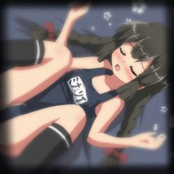Rule 34 | animated, animated gif, bouncing breasts, bow, braid, braided ponytail, breasts, brown hair, hair bow, hangaku, implied sex, isonami (kancolle), kantai collection, kneehighs, name tag, school swimsuit, socks, swimsuit, tagme, twin braids, twintails