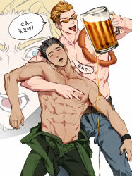 Rule 34 | 3boys, abs, absurdres, alcohol, ao isami, bara, beer, black hair, blonde hair, breath, character request, couple, cowboy shot, dark-skinned male, dark skin, denim, derivative work, drunk, facial hair, finger on nipple, head tilt, highres, interracial, jeans, jumpsuit, lewis smith, linked sausages, male focus, multiple boys, nipples, pants, pouring onto another, poyosoftware, screenshot redraw, sideburns stubble, stubble, sunglasses, thick eyebrows, toned, toned male, tongue, tongue out, wide-eyed, yaoi, yuuki bakuhatsu bang bravern