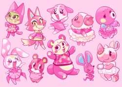 Rule 34 | 1boy, 6+girls, animal crossing, animal ears, apple (animal crossing), bear, bear girl, black eyes, blush, blush stickers, bow, bright pupils, candi (animal crossing), cat, cat girl, chrissy (animal crossing), colored sclera, cookie (animal crossing), cream, dog, dog girl, dom (animal crossing), dress, eyelashes, facial mark, floral print, food, freya (animal crossing), fruit, furry, furry female, furry male, hamster, highres, jacket, limited palette, loveycloud, marina (animal crossing), meow (animal crossing), merengue (animal crossing), monster girl, mouse (animal), mouse girl, multiple girls, nintendo, octopus, open mouth, pawpads, pink background, pink bow, pink ribbon, pinky (animal crossing), rabbit, rabbit girl, rhinoceros, rhinoceros girl, ribbon, scarf, scylla, sheep, sheep girl, shirt, simple background, strawberry, sweater, tail, tooth, whisker markings, white pupils, wolf, wolf girl