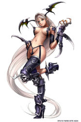 Rule 34 | 1girl, armor, blue eyes, boots, breasts, claws, cleavage, demon girl, head wings, long hair, ryu (ryu&#039;s form site), silver hair, solo, wings