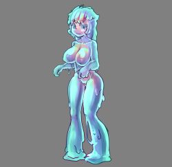 Rule 34 | demon girl, futa may cry, grey background, highres, k.blank, monster girl, mucus, nude, simple background, slime (substance), slime girl