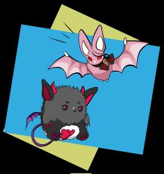 Rule 34 | animal, aster (nu carnival), bat (animal), bat wings, demon horns, demon tail, demon wings, highres, horns, monster, morvay (nu carnival), nu carnival, red eyes, ribbon, simple background, tail, wings