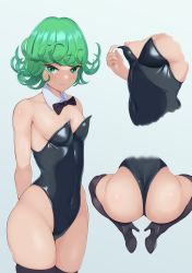 Rule 34 | 1girl, a-o a, absurdres, ass, black bow, black bowtie, black leotard, boots, bow, bowtie, breasts, cleavage, close-up, covered navel, curly hair, curvy, detached collar, female focus, green eyes, green hair, high heel boots, high heels, highleg, highleg leotard, highres, leotard, matching hair/eyes, multiple views, nipple slip, nipples, nsfw oa, one-punch man, playboy bunny, shiny skin, skin tight, skindentation, small breasts, solo, tatsumaki, thick thighs, thigh boots, thighhighs, thighs, thong, thong leotard, tsundere, wide hips