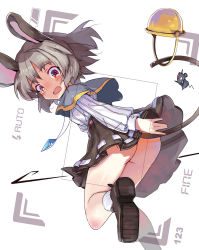 Rule 34 | 1girl, animal ears, ass, bad id, bad pixiv id, basket, blush, capelet, fang, female focus, grey hair, highres, jewelry, mouse (animal), mouse ears, mouse tail, nazrin, open mouth, pendant, red eyes, short hair, skirt, solo, tail, tears, touhou, viewfinder, yui (niikyouzou)