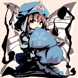 Rule 34 | 1girl, bug, butterfly, covering own mouth, female focus, folding fan, hand fan, hat, insect, looking at viewer, lowres, pink eyes, pink hair, saigyouji yuyuko, short hair, sleeves past wrists, solo, touhou, tsubasa (abchipika)