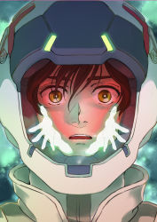 Rule 34 | 1boy, banagher links, close-up, flower (hanamuratomoko), gundam, gundam unicorn, helmet, looking at viewer, male focus, outstretched arms, solo