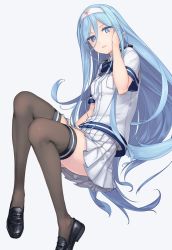 Rule 34 | 10s, 1girl, aoki hagane no arpeggio, black thighhighs, blue eyes, blue hair, bow, bowtie, breasts, dated, glasses, hair down, hairband, loafers, long hair, matching hair/eyes, military, military uniform, mole, mole under mouth, naval uniform, parted lips, pleated skirt, rokuwata tomoe, shoes, skirt, small breasts, solo, takao (aoki hagane no arpeggio), thighhighs, uniform, very long hair