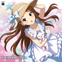 Rule 34 | 1girl, album cover, brown hair, cover, hat, highres, idolmaster, minase iori, official art, star (symbol), stuffed toy