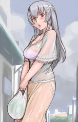 Rule 34 | 00s, 1girl, blush, bra, breasts, casual, large breasts, lingerie, long hair, aged up, rozen maiden, see-through, silver hair, solo, suigintou, tsuda nanafushi, underwear, wet, wet clothes
