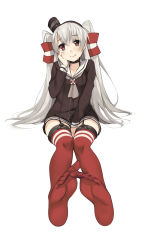 Rule 34 | 10s, amatsukaze (kancolle), blush, feet, foot focus, hair ornament, highres, kantai collection, long hair, looking at viewer, pov, red eyes, red legwear, silver hair, soles, twintails