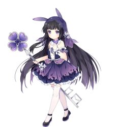 Rule 34 | 1girl, abaddon (ark order), animal ears, ark order, bare shoulders, black footwear, black hair, blunt bangs, bow, bug, detached sleeves, dress, dress bow, fake animal ears, flower, frilled dress, frills, full body, hair bow, hair ornament, hairclip, hime cut, holding, holding key, key, layered dress, long hair, looking at viewer, official art, oversized object, purple bow, purple dress, purple eyes, see-through, short sleeves, sidelocks, solo, tachi-e, thighhighs, transparent background, tsukimi (xiaohuasan), variant set, veil, very long hair, white bow, white flower, white thighhighs, wrist cuffs