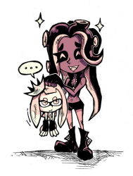 Rule 34 | + +, ..., 2girls, :d, ^ ^, boots, breasts, cleavage, closed eyes, crop top, dark-skinned female, dark skin, fingerless gloves, gloves, image sample, looking at another, marina (splatoon), multiple girls, navel piercing, nintendo, octoling, open mouth, pearl (splatoon), piercing, popped collar, setz, shirt, shorts, simple background, sleeveless, sleeveless shirt, smile, sparkle, speech bubble, splatoon (series), splatoon 2, spoken ellipsis, standing, symbol-shaped pupils, tentacle hair, tumblr sample, unzipped, white background, zipper, zipper pull tab