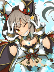 Rule 34 | 1girl, animal ear fluff, animal ears, breasts, brown eyes, brown hair, cleavage, commentary request, double w, dress, grin, hands up, head tilt, highena, highres, leotard, long hair, looking at viewer, nia (blade) (xenoblade), nia (xenoblade), one eye closed, small breasts, smile, solo, star (symbol), thighhighs, w, white dress, white leotard, white thighhighs, xenoblade chronicles (series), xenoblade chronicles 2