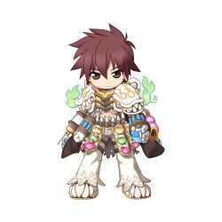 Rule 34 | 1boy, armor, breath weapon, breathing fire, brown hair, chibi, closed mouth, expressionless, fire, flask, full body, genetic (ragnarok online), green eyes, green fire, hair between eyes, living clothes, long bangs, looking at viewer, male focus, mask, midriff, official art, pants, pauldrons, potion, ragnarok online, round-bottom flask, shoes, short hair, shoulder armor, simple background, solo, standing, syringe, tachi-e, teeth, transparent background, vial, white footwear, white pants, yuichirou