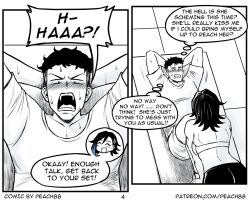 Rule 34 | 1boy, 1girl, 2koma, arms behind head, artist name, back, black hair, blue hair, blush, comic, ear piercing, earrings, english text, exercising, greyscale, jewelry, medium hair, monochrome, multicolored hair, muscular, muscular female, open mouth, original, pants, partially colored, patreon username, peach88, piercing, sharon wong, shirt, shorts, sit-up, speech bubble, sports bra, streaked hair, sweat, thought bubble, undercut, yoga mat, yoga pants