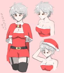 Rule 34 | 1girl, breasts, christmas, cleavage, gender request, genderswap, glasses, gloves, highres, ozpin, professor ozpin, rwby, short hair, silver hair, thighhighs