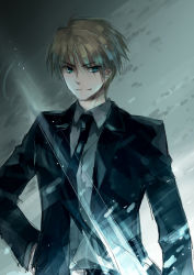 Rule 34 | 1boy, archetype saber, arthur pendragon (fate), blonde hair, fate/prototype, fate/stay night, fate/zero, fate (series), formal, gloves, green eyes, invisible air (fate), male focus, necktie, ritz dd, skyfly17, solo, suit