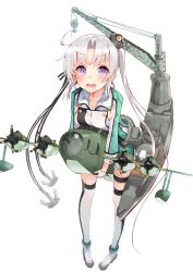 Rule 34 | 10s, 1girl, ahoge, aircraft, airplane, akitsushima (kancolle), earrings, gloves, hair ornament, hat, highres, jewelry, kantai collection, kou mashiro, long hair, machinery, miniskirt, nishikitaitei-chan, open mouth, purple eyes, side ponytail, silver hair, simple background, skirt, smile, solo, uniform