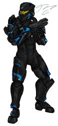 Rule 34 | 1boy, absurdres, armor, commentary, commission, english commentary, gun, halo (series), halo 5: guardians, helmet, highres, holding, holding gun, holding weapon, looking to the side, m6d, pickledgear, power armor, science fiction, signature, solo, spartan (halo), transparent background, visor, weapon, white background