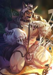Rule 34 | 3boys, :q, abs, alca (wakatanka4), animal ears, animal hood, bara, bare pectorals, belt collar, black hair, blush, bottomless, chibi, collar, commission, cum, dog boy, dog ears, dog tail, ejaculation, erection, facial hair, glasses, goatee, gyee, highres, hood, humanization, large pectorals, large penis, leg hair, lion tail, long sideburns, male focus, male pubic hair, mature male, multiple boys, muscular, muscular male, naked costume, navel, navel hair, nipples, original, paw pose, pectorals, penis, projectile cum, pubic hair, saliva, saliva trail, short hair, sideburns, solo focus, squatting, stomach, stubble, tail, thick eyebrows, thick thighs, thighs, tongue, tongue out, uncensored, xiawenjie