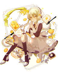 Rule 34 | 1girl, :d, black shirt, black socks, blush, bow, commentary request, dress, english text, eyebrows hidden by hair, fork, fried egg, fried egg on toast, full body, green hair, hair between eyes, high heels, highres, knife, long hair, long sleeves, open mouth, original, plate, pleated dress, revision, shirt, shoes, sleeveless, sleeveless dress, smile, socks, solo, steepled fingers, striped, striped bow, toast, white background, white dress, white footwear, yellow bow, yellow eyes, yuzuyomogi
