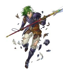 Rule 34 | 1boy, armor, belt, boots, fire emblem, fire emblem: the blazing blade, fire emblem heroes, full body, gloves, green eyes, green hair, heath (fire emblem), highres, injury, long hair, male focus, multicolored hair, nintendo, official art, polearm, solo, spear, teeth, torn clothes, transparent background, two-tone hair, weapon, white hair