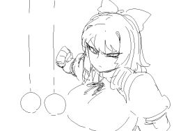 Rule 34 | 1girl, animated, animated gif, ball, bow, breaking, breasts, burst, cirno, greyscale, hair bow, huge breasts, long hair, monochrome, aged up, punching, sexually suggestive, sketch, solo, spacezin, touhou
