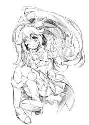 Rule 34 | 10s, 1girl, bad id, bad pixiv id, boots, cure peace, greyscale, hair flaps, highres, kise yayoi, long hair, monochrome, one eye closed, open mouth, precure, redcomet, smile precure!, solo, v, very long hair, wink