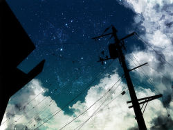 Rule 34 | kurokii, night, no humans, original, power lines, scenery, star (sky), star (symbol)