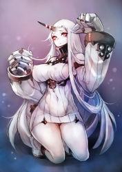 Rule 34 | 10s, 1girl, abyssal ship, bare legs, bare shoulders, blush, boots, breasts, claws, covered navel, detached sleeves, dress, covered erect nipples, highres, horns, kantai collection, large breasts, long hair, md5 mismatch, pale skin, red eyes, ribbed dress, seaport princess, short dress, sideboob, single horn, sketch, solo, sweater, sweater dress, taishi (artist), taishi (picchiridou), thighs, very long hair, white hair