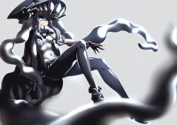 Rule 34 | 10s, 1girl, abyssal ship, ankle boots, black gloves, blue eyes, bodysuit, boots, breasts, bus7, covered navel, gloves, headgear, highres, kantai collection, long hair, silver hair, small breasts, solo, wo-class aircraft carrier