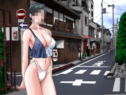 Rule 34 | 00s, bible black, breasts, censored, cleavage, covered erect nipples, identity censor, large breasts, minase yukiko, navel, panties, public indecency, sei shoujo, third-party edit, underwear, white panties