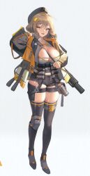 Rule 34 | 1girl, absurdres, ahoge, anis (nikke), beret, black hat, black jacket, black shorts, breasts, brown eyes, brown hair, cleavage, crop top, dated, full body, game cg, goddess of victory: nikke, hair ornament, hat, highres, huge breasts, jacket, large breasts, light blush, looking at viewer, navel, official art, open mouth, shirt, short hair, short shorts, shorts, smile, solo, thigh strap, white shirt, xi xeong
