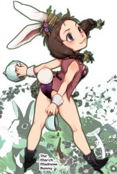 Rule 34 | 1girl, alice in wonderland, animal ears, ass, bare legs, boots, braid, brown hair, rabbit, cup, english text, fake animal ears, from behind, harumaki, high heel boots, high heels, jacket, kneepits, march hare (wonderland), mushroom, original, playboy bunny, rabbit ears, rabbit tail, shoes, signature, solo, tail, teacup, teapot, twin braids, wrist cuffs