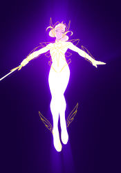 Rule 34 | 1girl, adora (she-ra), blonde hair, charles tan, closed eyes, glowing, henshin, holding, holding sword, holding weapon, masters of the universe, outstretched arms, ponytail, purple background, she-ra and the princesses of power, solo, sword, transformation, weapon