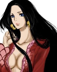 Rule 34 | 1girl, amazon lily, amazon warrior, black hair, blue eyes, boa hancock, breasts, cleavage, earrings, female focus, highres, jewelry, long hair, one piece, solo