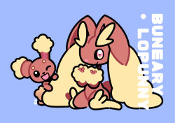 Rule 34 | artsy-rc, blue background, buneary, character name, creatures (company), evolutionary line, game freak, gen 4 pokemon, highres, looking at viewer, lopunny, nintendo, no humans, pokemon, pokemon (creature), simple background, sitting, smile