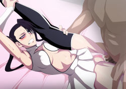 Rule 34 | 1boy, 1girl, arrancar, ass, bed, black hair, bleach, blush, breasts, censored, clothed sex, cum, game cg, hetero, highres, legs up, lime (purple haze), loly aivirrne, long hair, lying, medium breasts, moaning, nude, on bed, panties, penis, purple eyes, pussy, pussy juice, sex, spread legs, sweat, twintails, underwear, vaginal