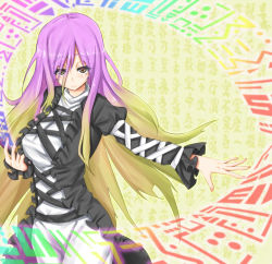 Rule 34 | 1girl, bad id, bad pixiv id, dress, eyes visible through hair, gradient hair, hair between eyes, highres, hijiri byakuren, holding, light brown hair, long hair, looking at viewer, masuo, multicolored hair, outstretched arm, outstretched hand, purple hair, simple background, solo, sorcerer&#039;s sutra scroll, touhou, two-tone hair, wavy hair, white dress, yellow eyes