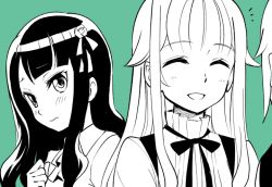 Rule 34 | 3girls, :d, :s, ^ ^, bad id, bad pixiv id, blush, clenched hand, closed eyes, closed eyes, green background, green theme, lily gaveston, long hair, monochrome, multiple girls, niina ryou, open mouth, princess (princess principal), princess principal, school uniform, simple background, smile