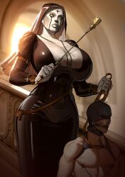 Rule 34 | 1boy, 1girl, absurdres, domination, femdom, highres, key, mask, non-web source, nun, otto cubze, tagme