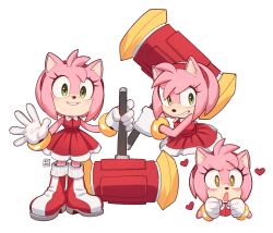Rule 34 | + +, 1girl, amy rose, animal ears, animal nose, artist name, bare shoulders, blush, bracelet, collared dress, dress, eyelashes, full body, furry, furry female, gloves, gold bracelet, green eyes, hairband, hammer, hand up, hands up, heart, hedgehog ears, hedgehog girl, highres, holding, holding hammer, holding weapon, jewelry, kiioki11, looking at viewer, looking to the side, open mouth, pink fur, red dress, red hairband, simple background, sleeveless, sleeveless dress, smile, solo, sonic (live action), sonic (series), sonic the hedgehog (film), standing, star (symbol), teeth, toy hammer, upper body, weapon, white background, white gloves