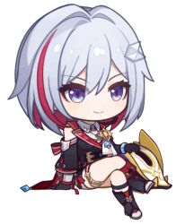 Rule 34 | 1girl, 1other, animated, animated png, arm support, bad source, bare shoulders, black gloves, blinking, chibi, closed mouth, colored inner hair, crossed legs, detached sleeves, gloves, hand on another&#039;s head, honkai: star rail, honkai (series), looping animation, multicolored hair, numby (honkai: star rail), official art, petting, short hair, sitting, smile, streaked hair, thighs, topaz (honkai: star rail), transparent background, trotter (honkai: star rail), v-shaped eyebrows, white hair