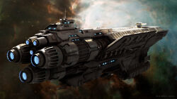 Rule 34 | 3d, artist name, assault ship (eve online), caldari state (eve online), combat ship (eve online), commentary, concept art, cruiser (eve online), dlamont, eve online, glowing, highres, military vehicle, nebula, no humans, original, outdoors, radio antenna, realistic, science fiction, sky, space, spacecraft, star (sky), star (symbol), starry background, starry sky, thrusters, turret, vehicle focus