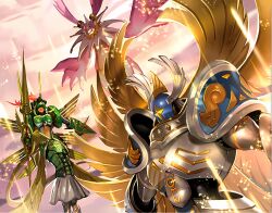 angel angel_boy angel_girl armor cherubimon cherubimon_(virtue) digimon digimon_(creature) full_armor holy_ring lance ofanimon official_art polearm seraphimon three_archangels weapon wings