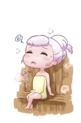 Rule 34 | 1girl, alternate hairstyle, chibi, closed eyes, fire emblem, fire emblem: three houses, long hair, lysithea von ordelia, naked towel, nintendo, open mouth, sauna, sitting, solo, towel, white hair