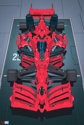 Rule 34 | absurdres, artist logo, car, char&#039;s counterattack, commentary, english commentary, formula racer, from above, gundam, highres, motor vehicle, no humans, race vehicle, racecar, sazabi, science fiction, spoiler (automobile), vehicle focus, walter kim, wheel